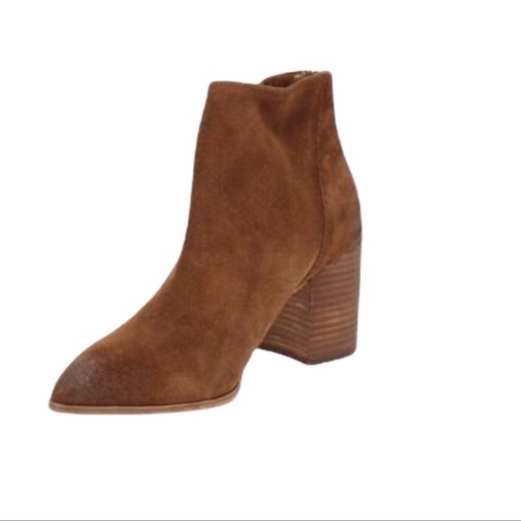 Aqua Dante Tan Suede Leather Back Zip Pointed Toe Booties NWT - Picture 3 of 7